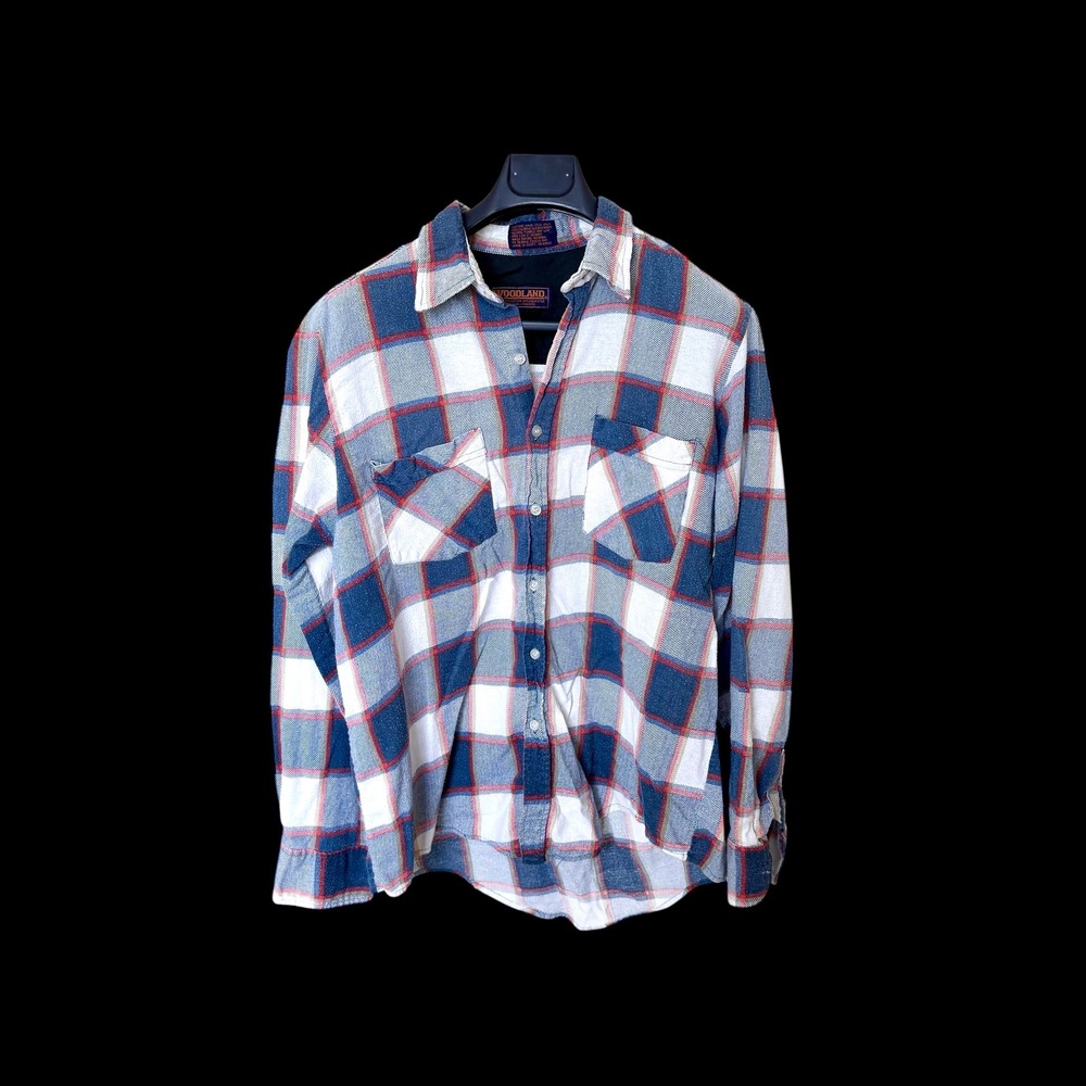Vintage 80's Woodland Mens Plaid Flannel‎ Long Sleeve Button Down Shirt Large